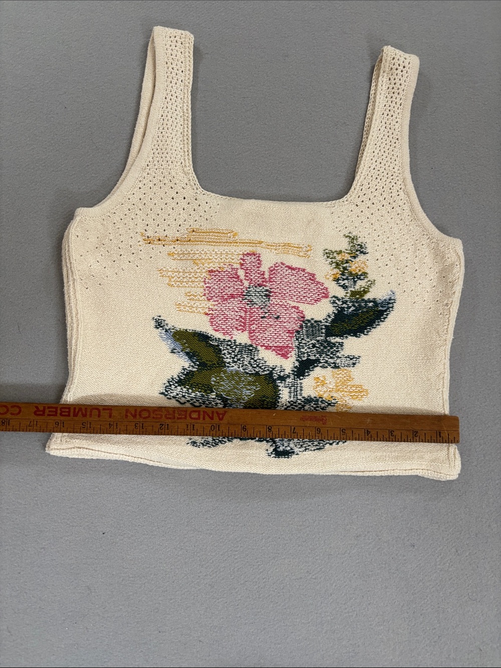 Pilcro Anthropologie Cream Floral Knit Tank Top cotton knit S - Picture 6 of 10